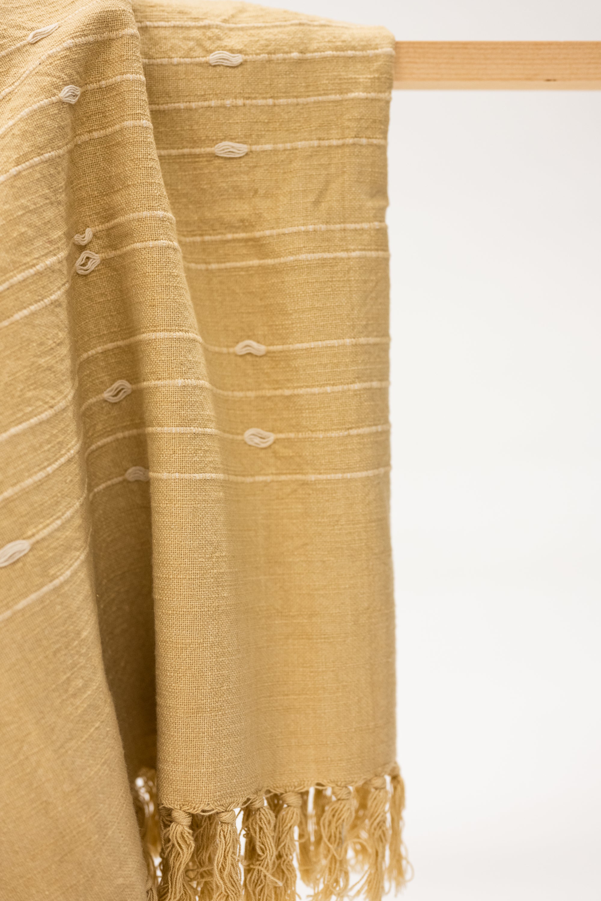 ochre yellow cotton throw blanket with tassels