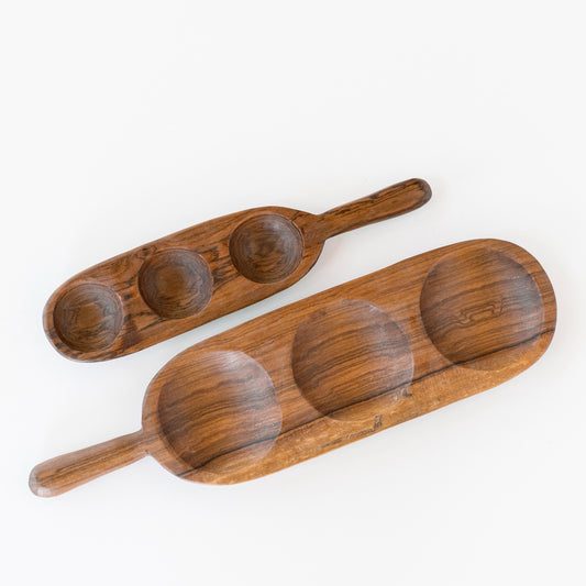 Triple Well Serving Tray - Olive Wood Dish