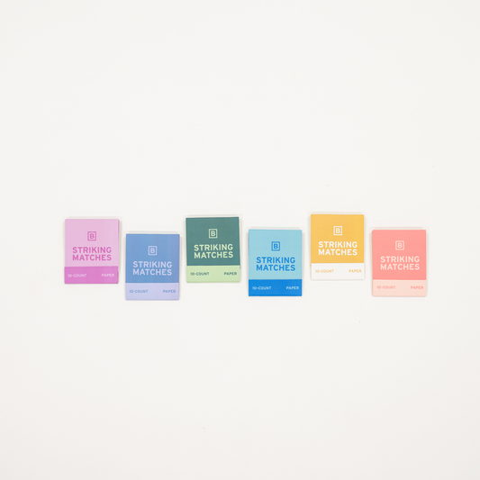 matchbooks with a 10 count of paper matches in bold striped colorful patterns