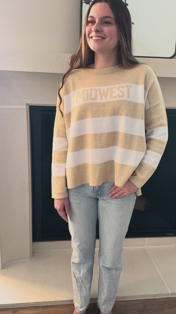 closeup video of midwest yellow and white sweater