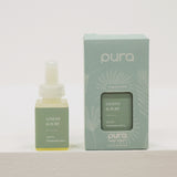 Pura Linens & Surf fragrance refill bottle and packaging on a light gray background
