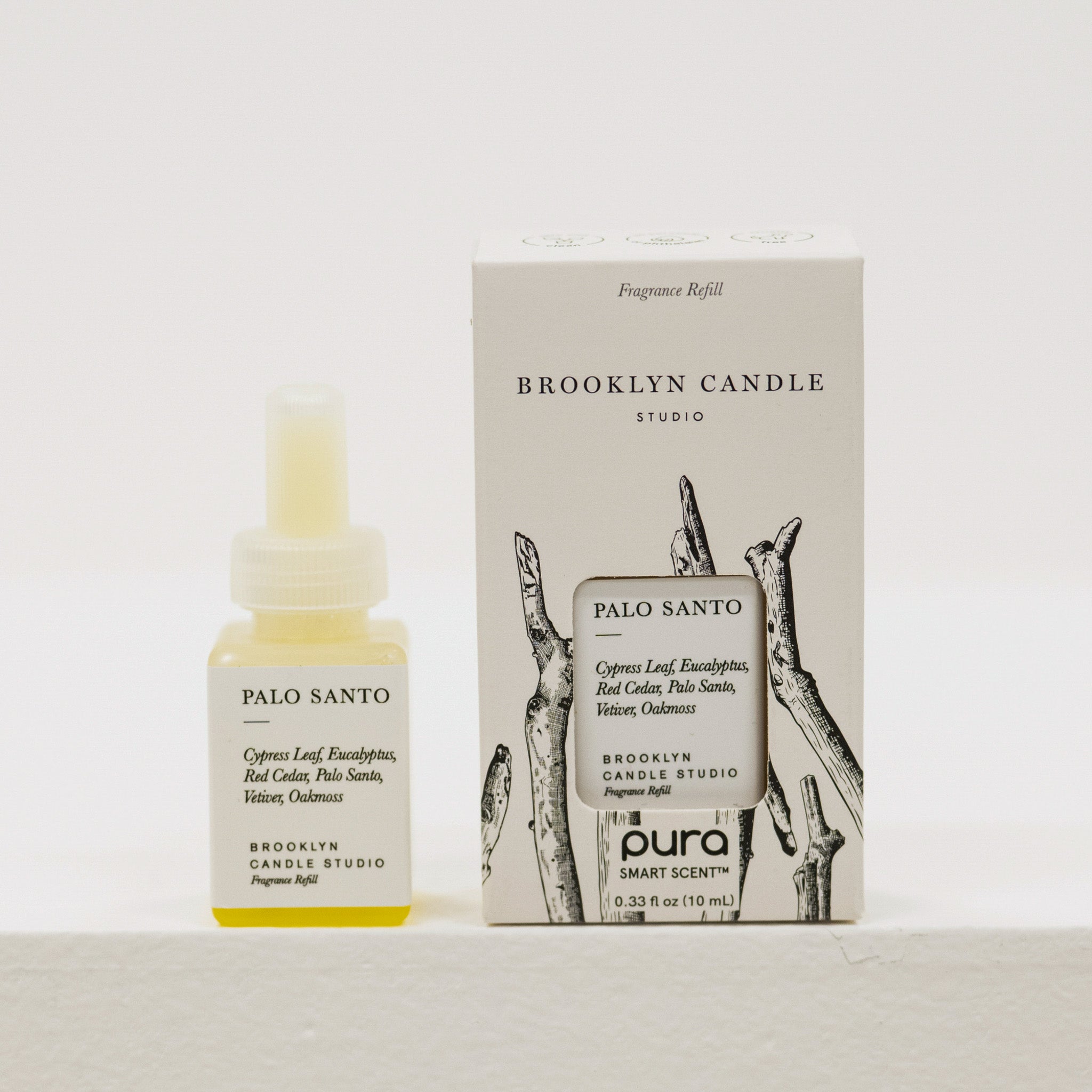 Brooklyn Candle Studio Palo Santo fragrance refill bottle and packaging on a white background