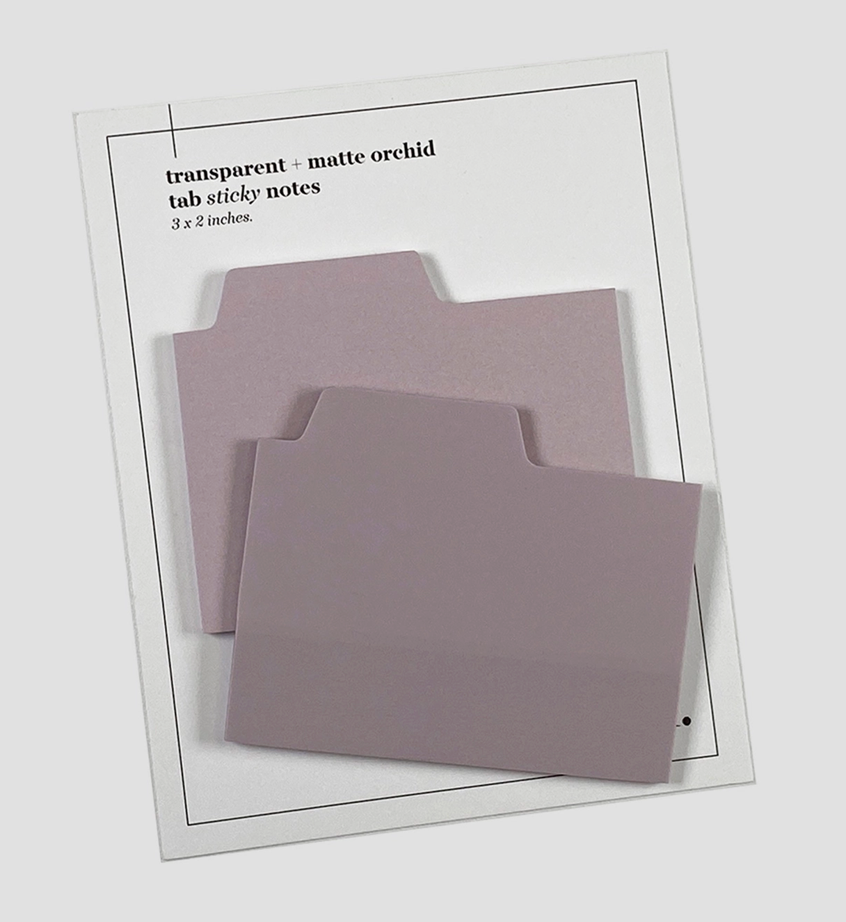 Transparent matte orchid sticky notes with packaging on a white background