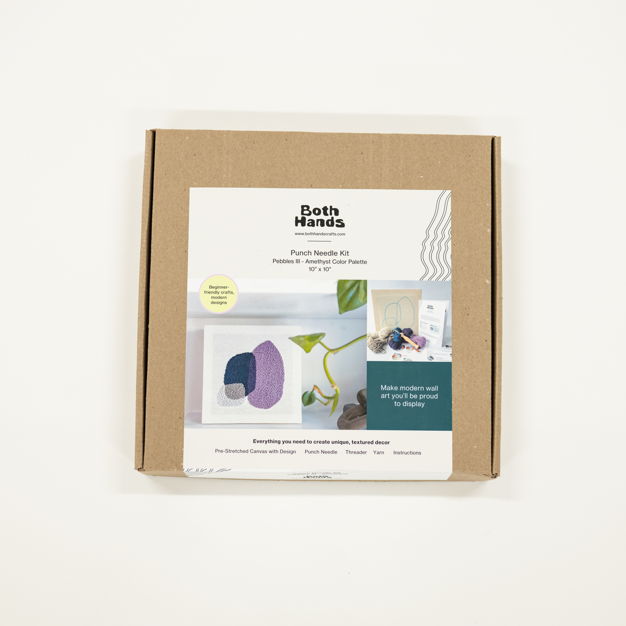 Punch needle kit packaging with 'Both Hands' branding on a white background