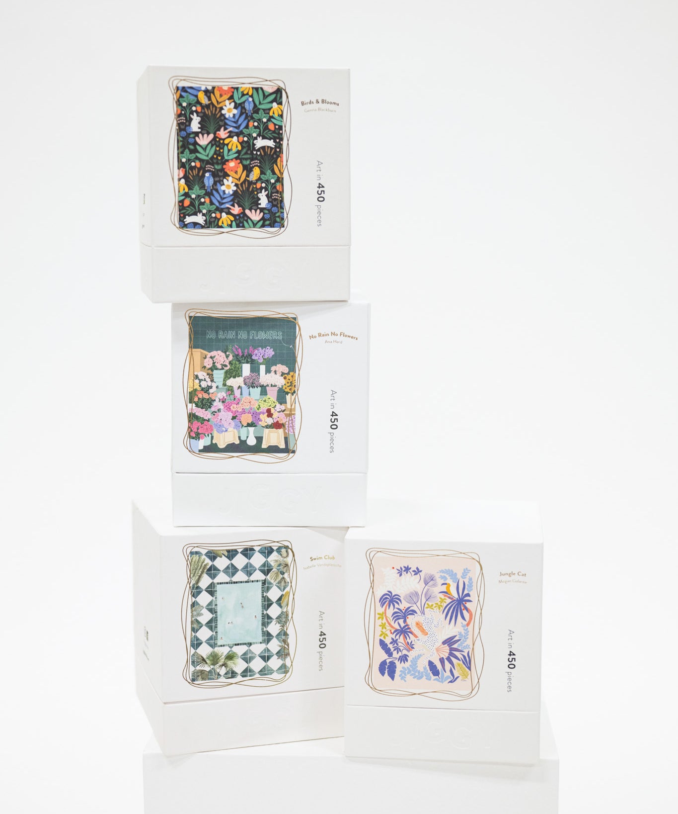Set of puzzle kits on a white background