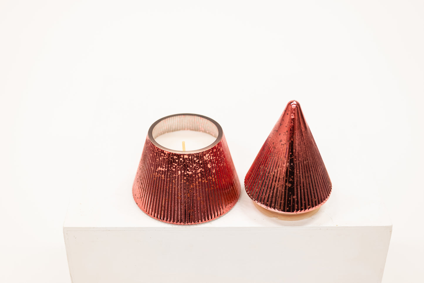 red mercury glass tree shaped christmas candle