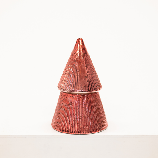 red mercury glass tree shaped christmas candle
