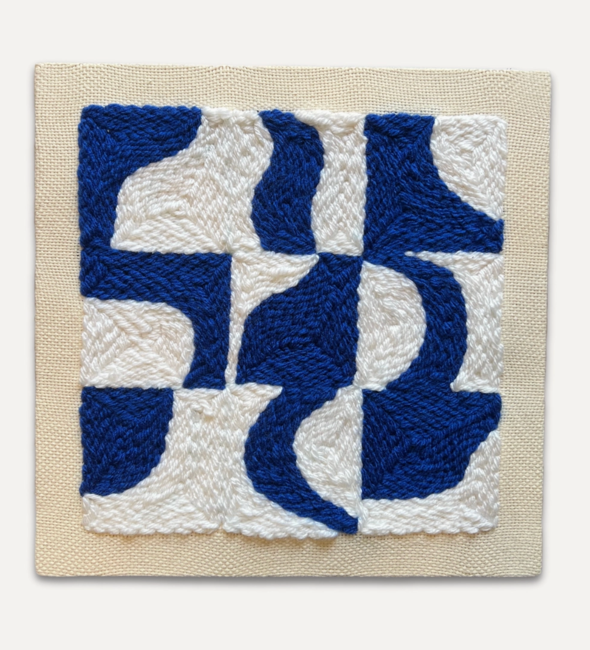 royal blue and cream abstract pattern punch needle kit