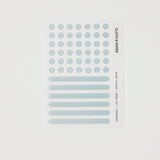 Set of light blue circular and rectangular stickers on a white background with 'Cloth & Paper' branding.