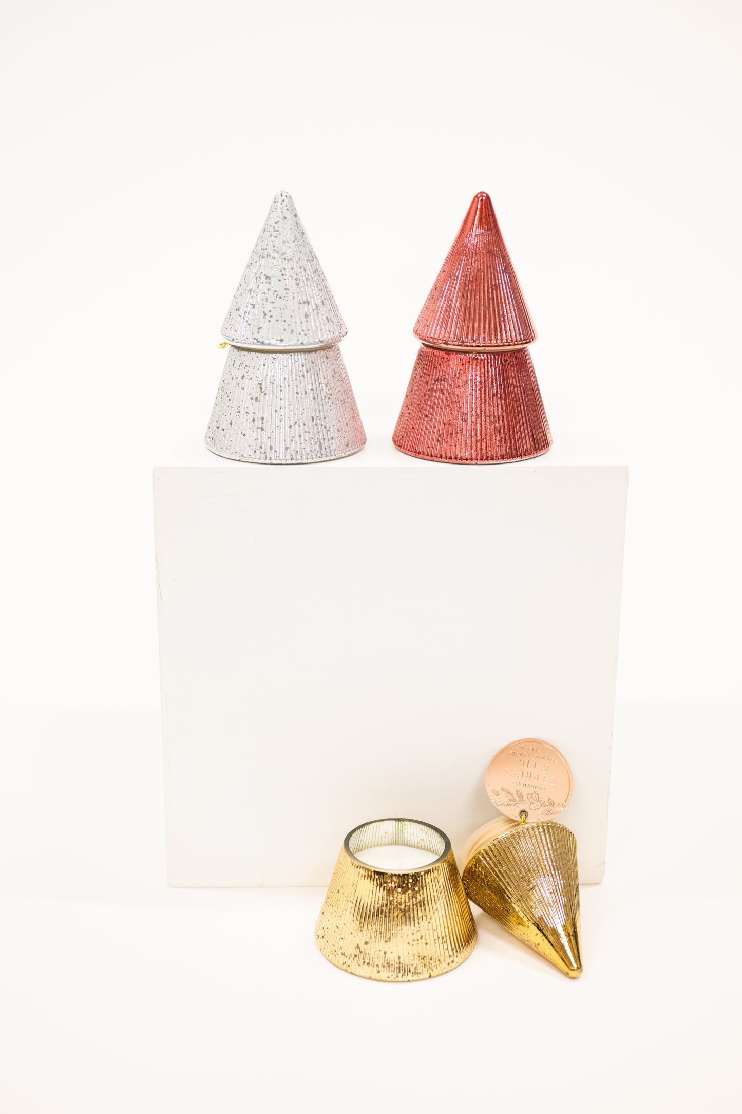 set of mercury glass tree shaped christmas candle