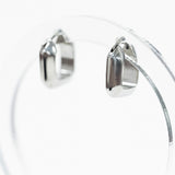 silver square shaped earring huggie side view with white background