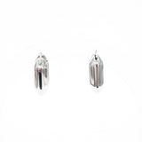 silver square shaped earring huggie side view with white background