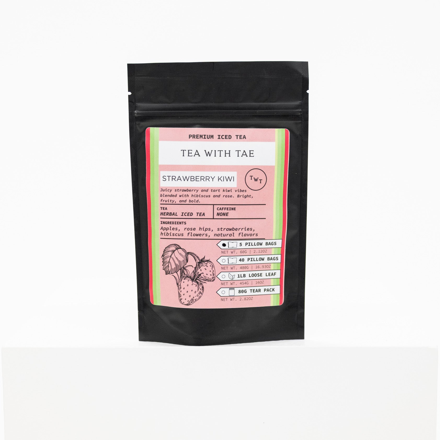 bag of tea pouches for making strawberry kiwi flavored iced tea