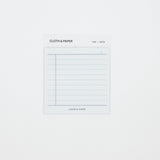 A single lined notepad sheet labeled 'CLOTH & PAPER' on a plain white background.