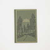 Green travel journal with forest design on a white background