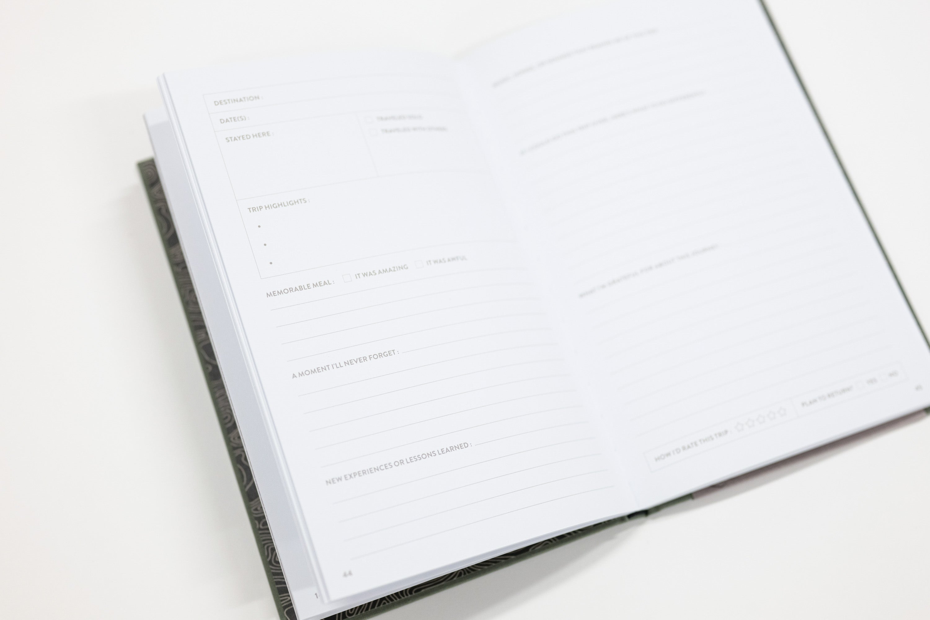 Open notebook with lined pages on a white background
