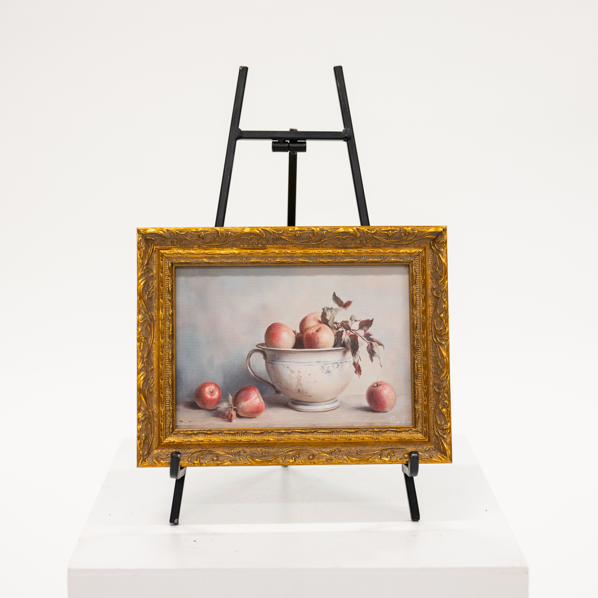 bowl of apples vintage artwork framed in gold frame