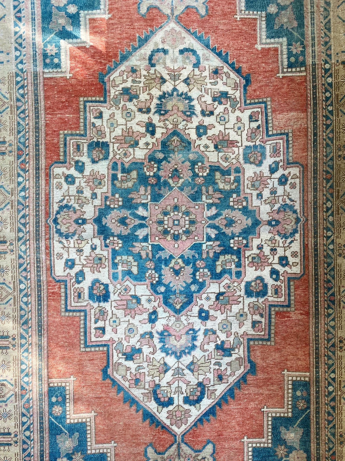 Vintage Blue + Coral Turkish Rug