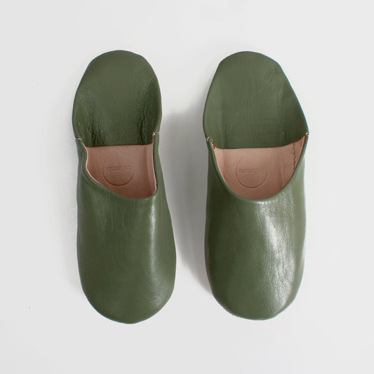 Moroccan Babouche Slippers, Olive