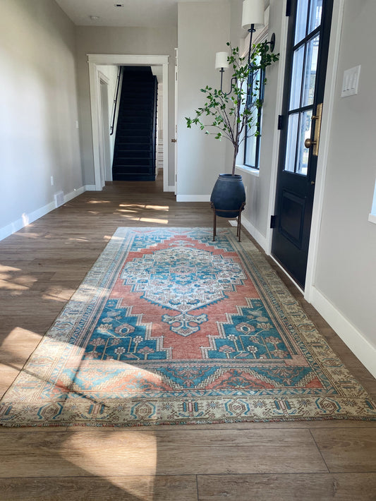 Vintage Blue + Coral Turkish Rug