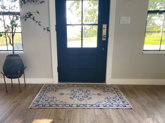 Vintage Blue + Cream Turkish Rug